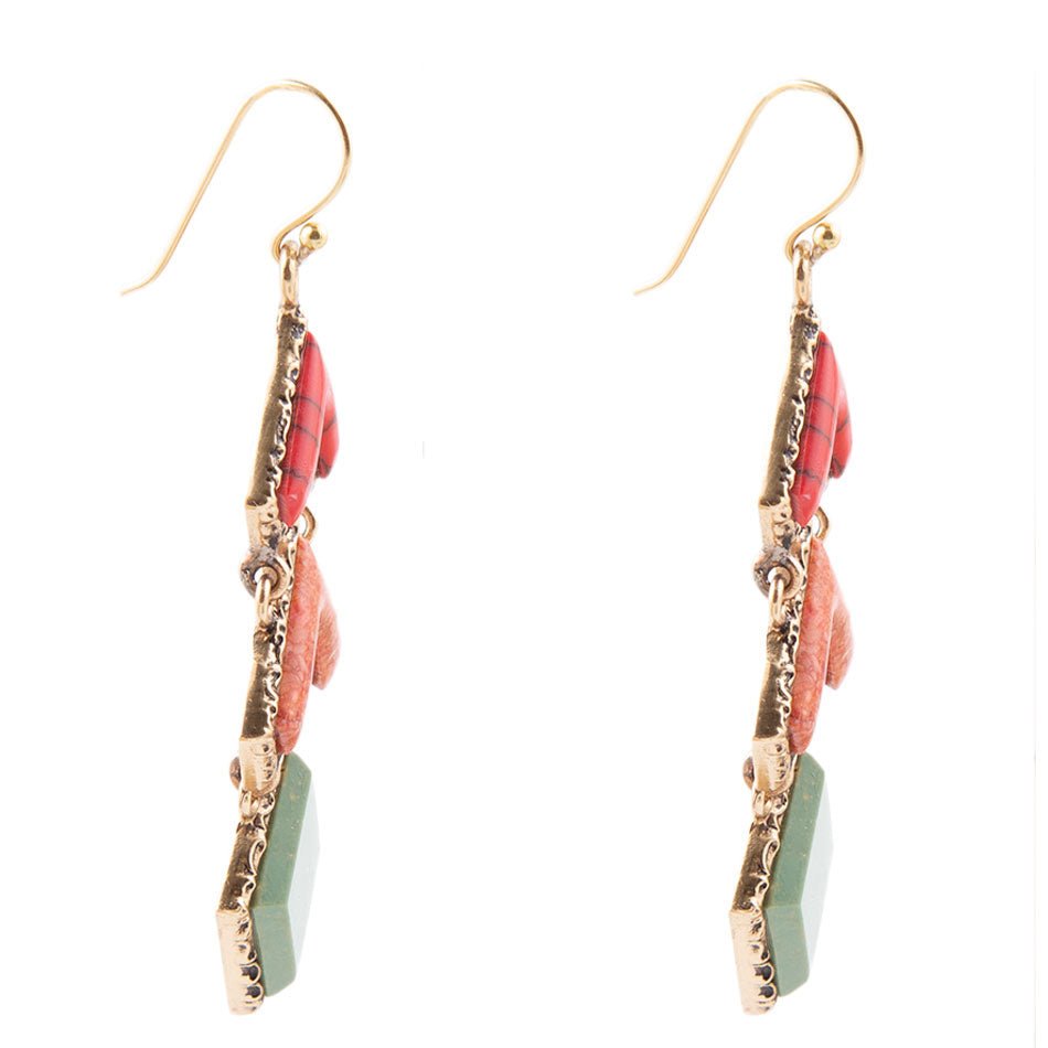 Turquoise and Coral Tapestry Drop Earrings Barse Jewelry