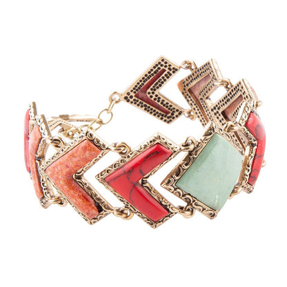 Green Turquoise and Coral Tapestry Golden Link Bracelet Barse Jewelry