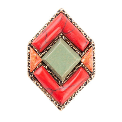 Turquoise and Coral Tapestry Ring Barse Jewelry