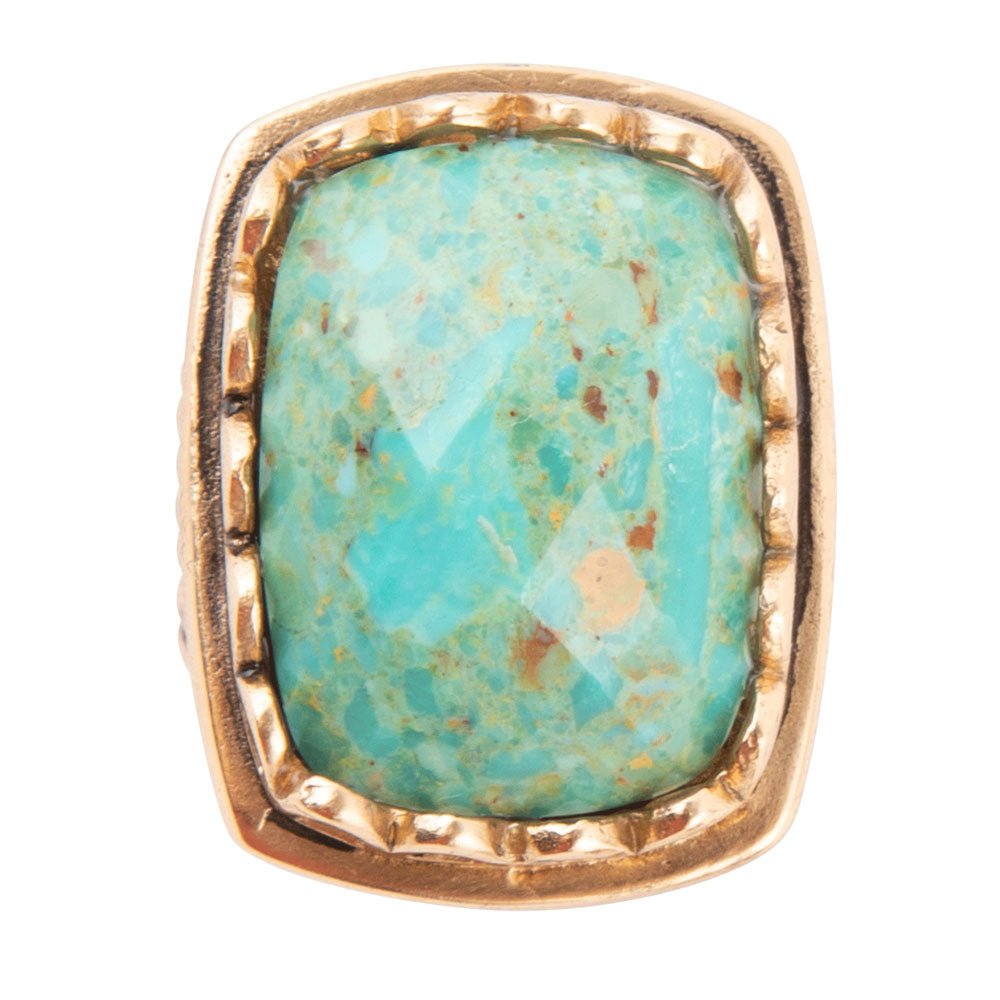 Blue Turquoise and Golden Cocktail Ring Barse Jewelry