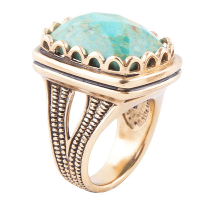 Blue Turquoise and Golden Cocktail Ring Barse Jewelry