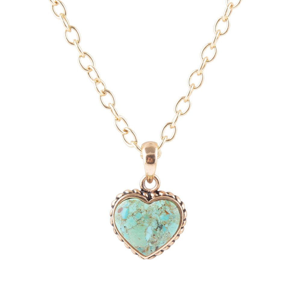 Turquoise Heart Pendant and Bronze Necklace Barse Jewelry