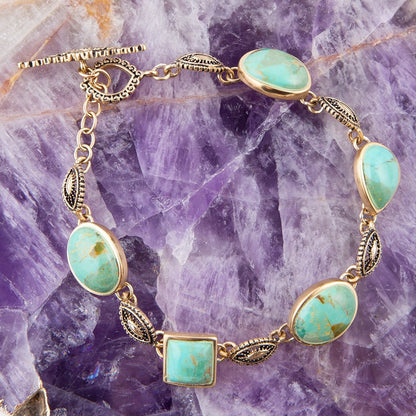 Luxurious Blue Turquoise Golden Link Toggle Bracelet Barse Jewelry