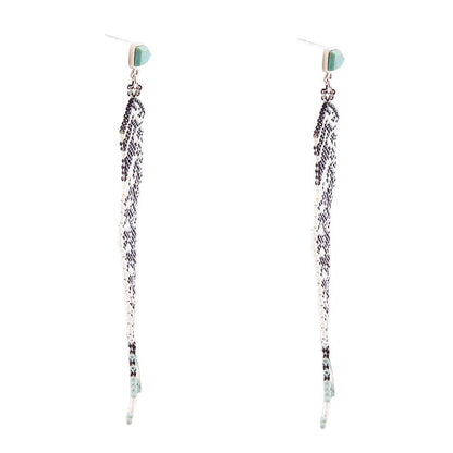 Turquoise Long Woven Seed Bead Earrings Barse Jewelry