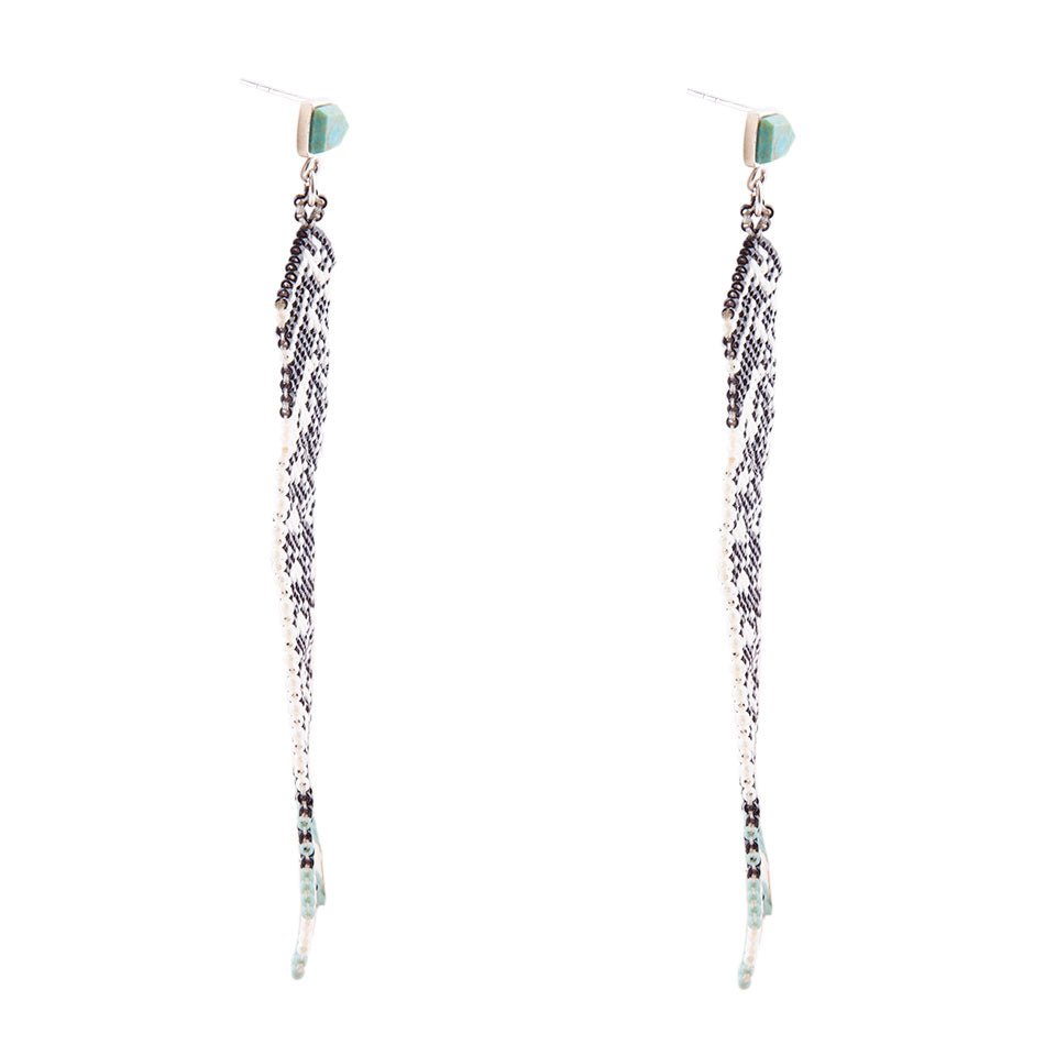 Turquoise Long Woven Seed Bead Earrings Barse Jewelry