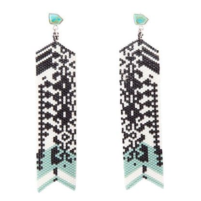 Turquoise Long Woven Seed Bead Earrings Barse Jewelry