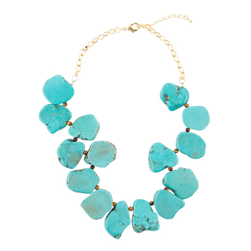 Turquoise Magnesite Slab Golden Necklace Barse Jewelry