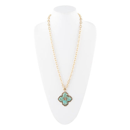 Blue Turquoise Maltese Golden Cross Pendant Barse Jewelry