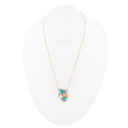 Blue Turquoise Matrix Golden Necklace Barse Jewelry