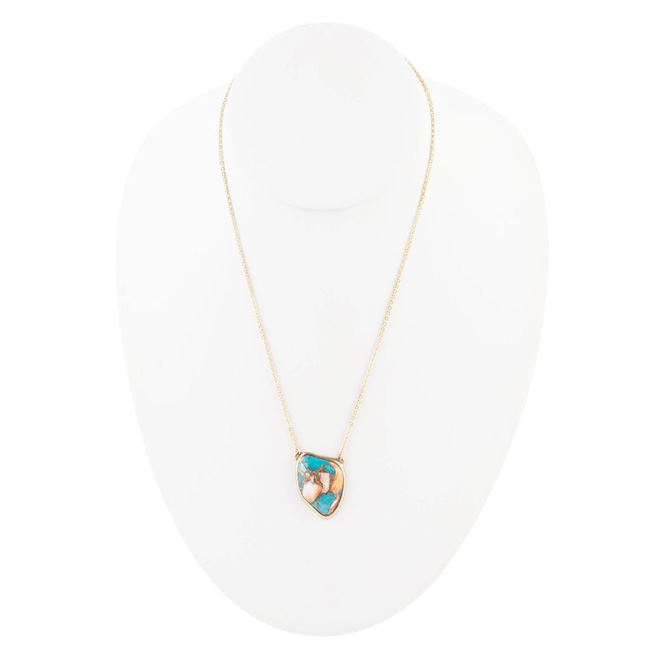 Blue Turquoise Matrix Golden Necklace Barse Jewelry