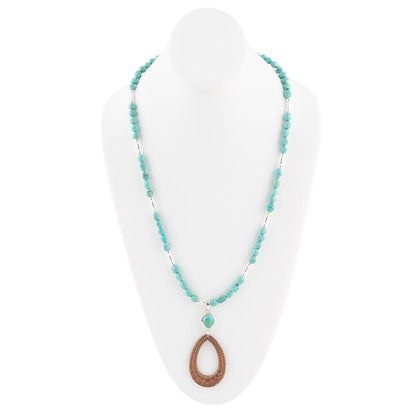 Blue Turquoise and Brown Woven Wood Pendant Sterling Silver Necklace Barse Jewelry