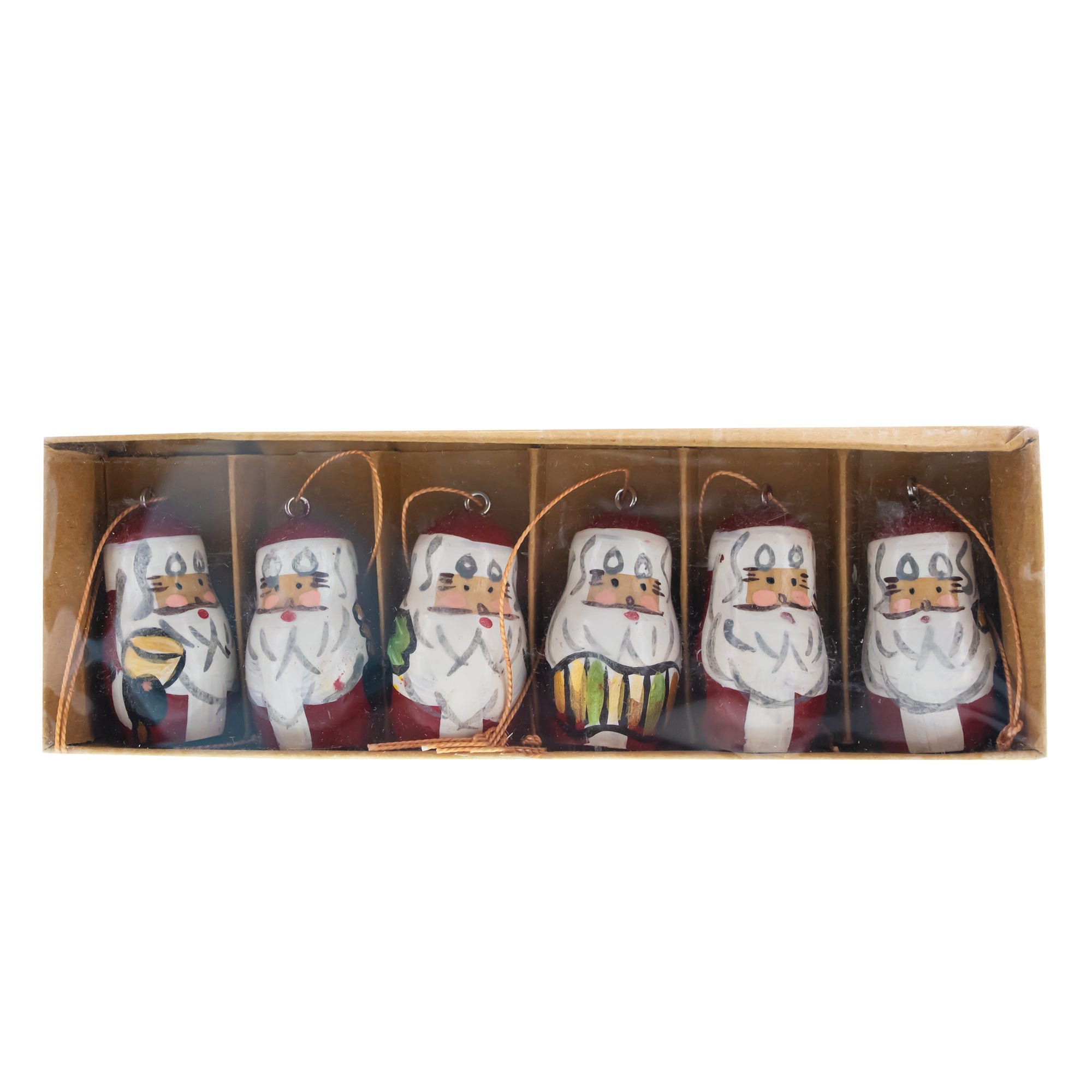 Set of 6 Santa Wooden Christmas Ornaments 1.5 Inches