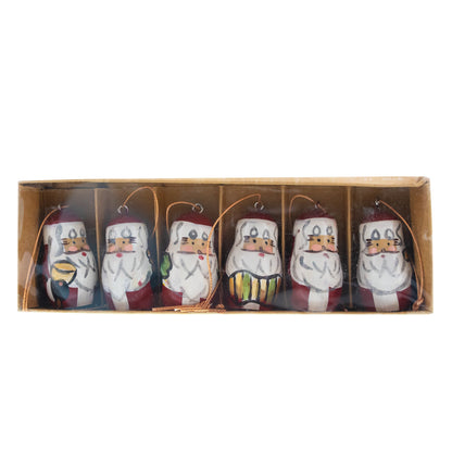 Set of 6 Santa Wooden Christmas Ornaments 1.5 Inches