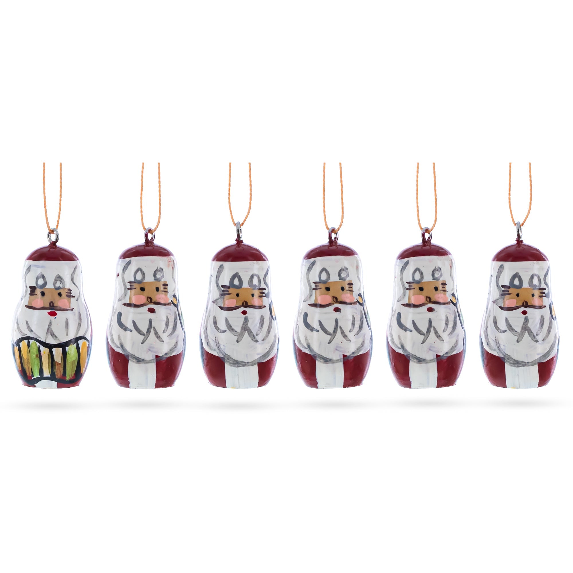 Set of 6 Santa Wooden Christmas Ornaments 1.5 Inches