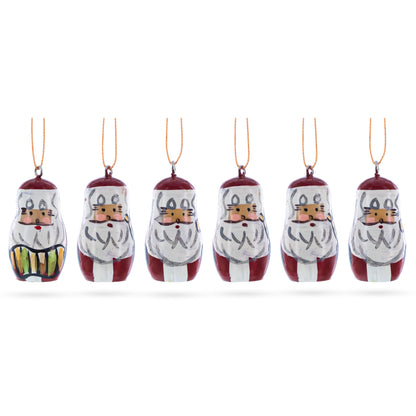Set of 6 Santa Wooden Christmas Ornaments 1.5 Inches