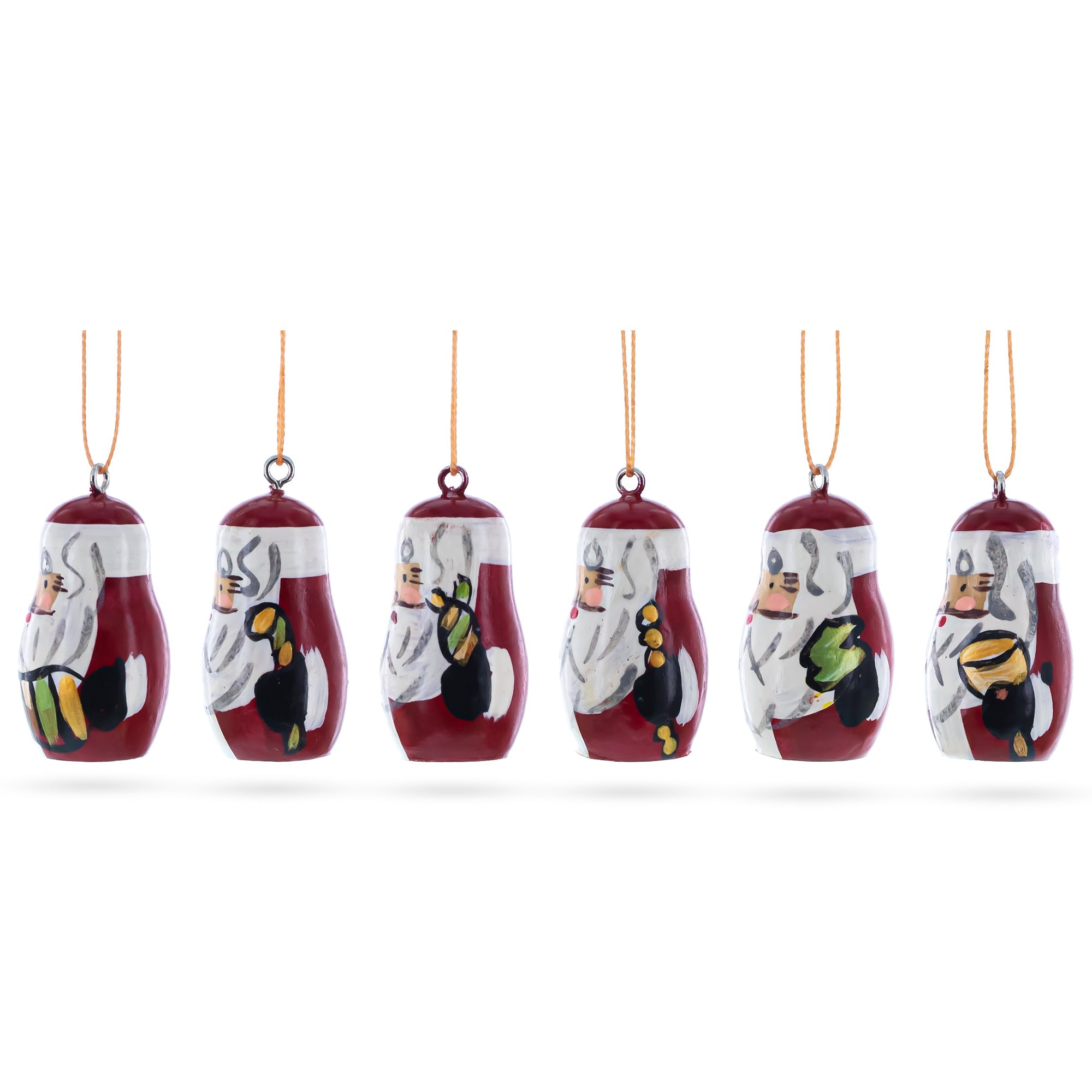 Set of 6 Santa Wooden Christmas Ornaments 1.5 Inches