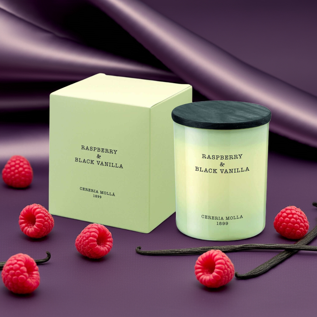 Cereria Molla - Raspberry and Black Vanilla Ivory Premium Candle - 8 oz / 230 g - Coastous