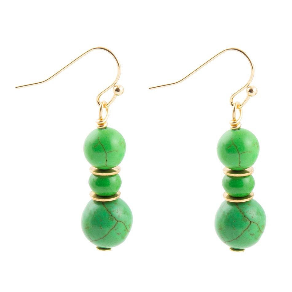 Vibrant Green Magnesite Golden Drop Earrings Barse Jewelry