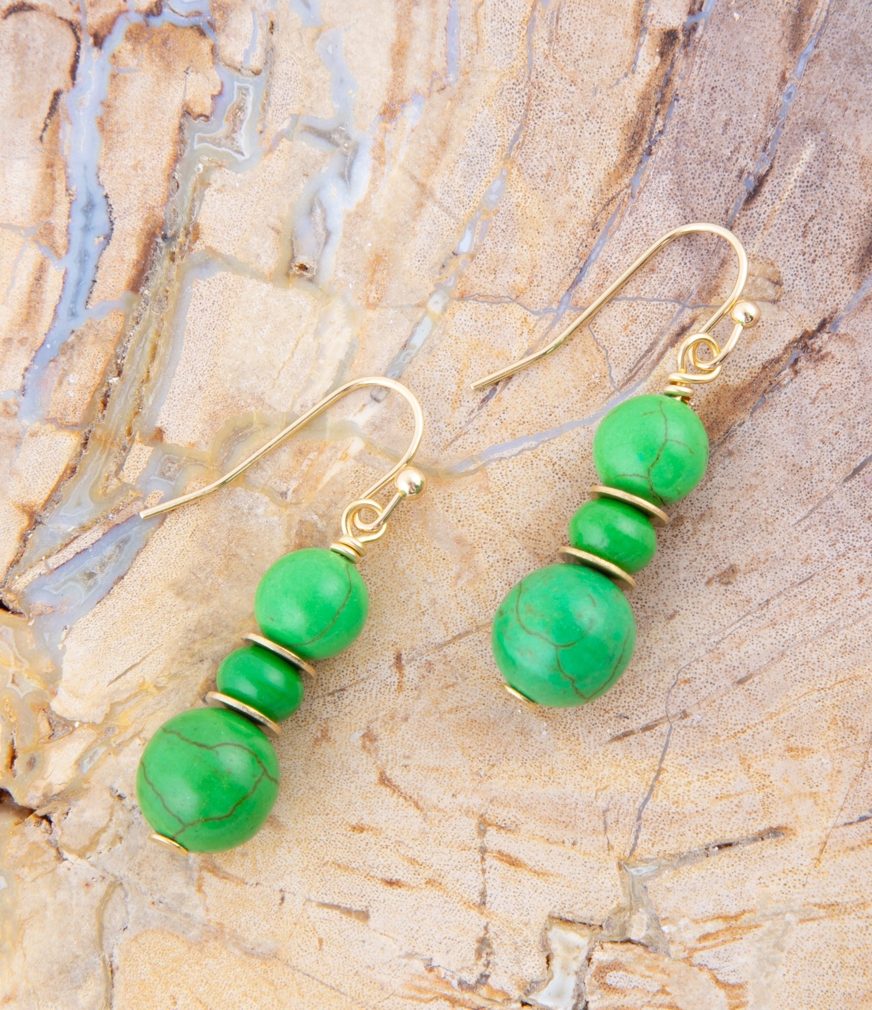 Vibrant Green Magnesite Golden Drop Earrings Barse Jewelry
