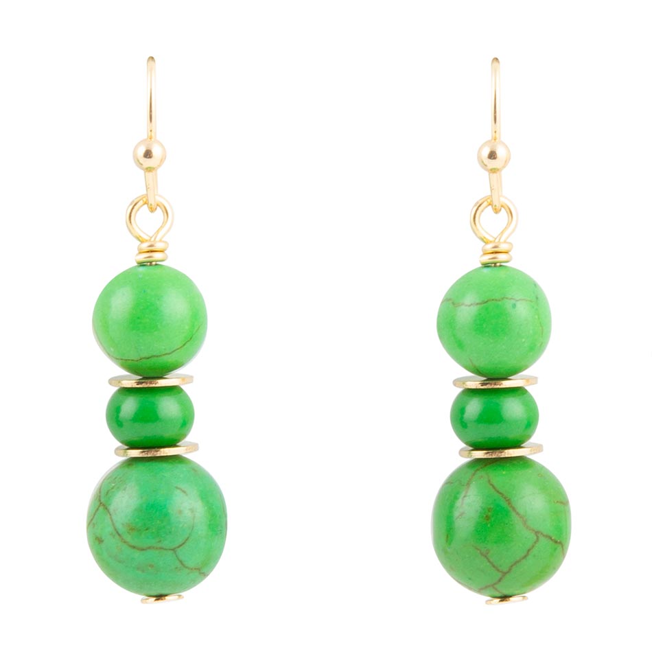 Vibrant Green Magnesite Golden Drop Earrings Barse Jewelry