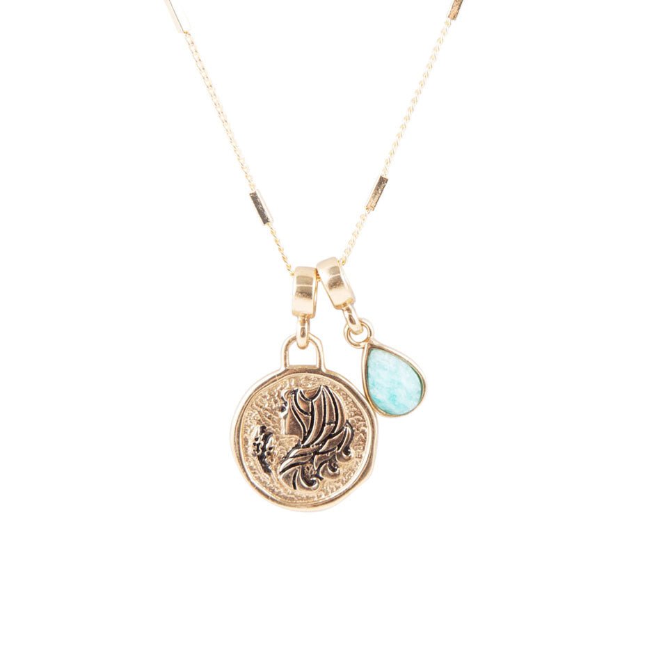 Virgo - Zodiac Blue Amazonite Golden Charm Necklace Barse Jewelry