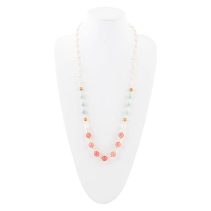 Watermelon Kiss Mint Jasper Golden Long Necklace Barse Jewelry