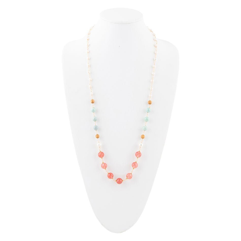 Watermelon Kiss Mint Jasper Golden Long Necklace Barse Jewelry