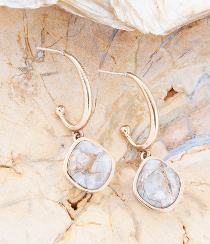 White and Golded Calcite Drop Earrings Barse Jewelry