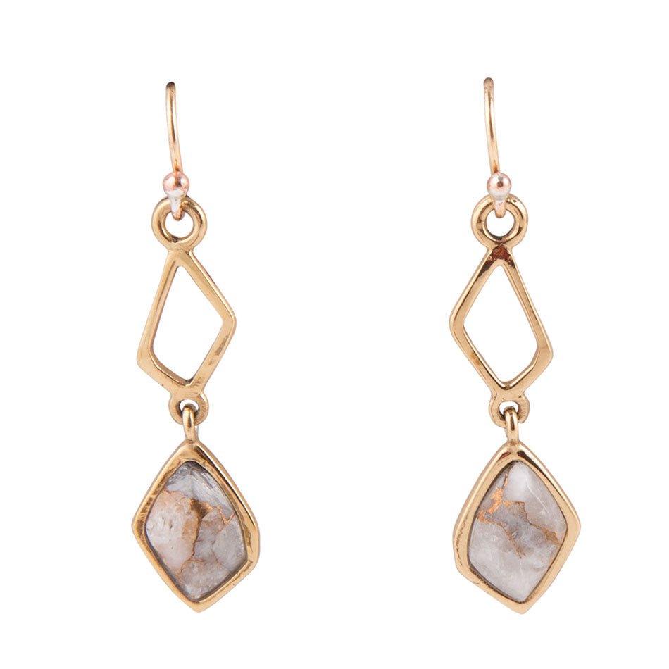 White Calcite Matrix and Bronze Drop Earrings Barse Jewelry