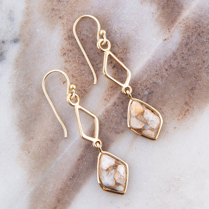 White Calcite Matrix and Bronze Drop Earrings Barse Jewelry