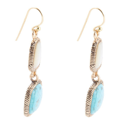 White Mother of Pearl and Blue turquoise Golden Bronze Drop Earrings Barse Jewelry