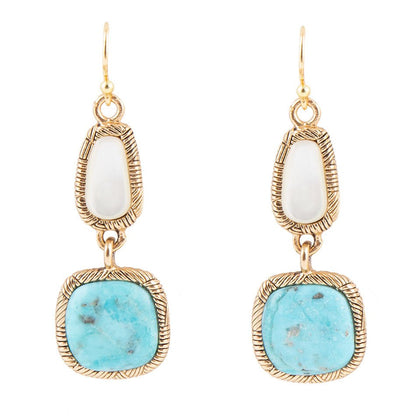 White Mother of Pearl and Blue turquoise Golden Bronze Drop Earrings Barse Jewelry