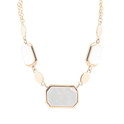 White Mother of Pearl and Golden Bronze Statement Necklace Barse Jewelry