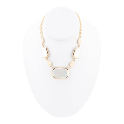 White Mother of Pearl and Golden Bronze Statement Necklace Barse Jewelry