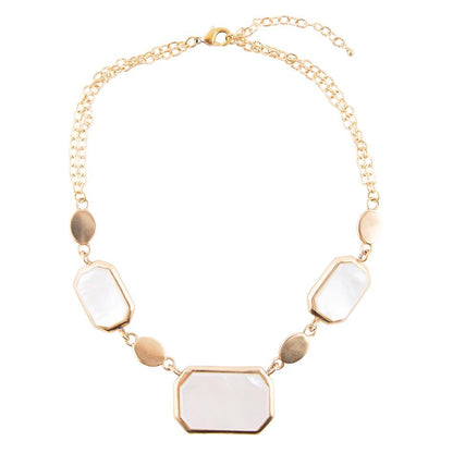 White Mother of Pearl and Golden Bronze Statement Necklace Barse Jewelry
