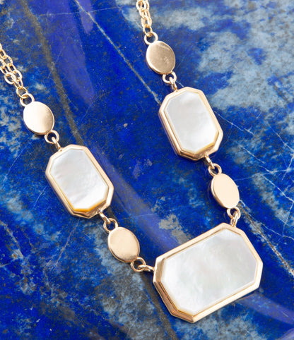 White Mother of Pearl and Golden Bronze Statement Necklace Barse Jewelry