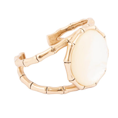 White Mother of Pearl Golden Bamboo Cuff Bracelet Barse Jewelry