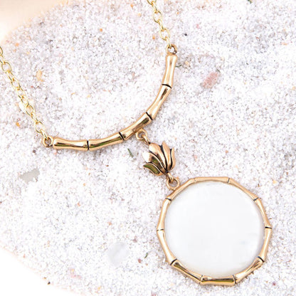 White Mother of Pearl Golden Statement Pendant Necklace Barse Jewelry
