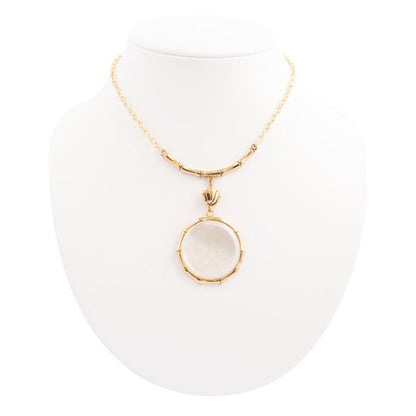 White Mother of Pearl Golden Statement Pendant Necklace Barse Jewelry