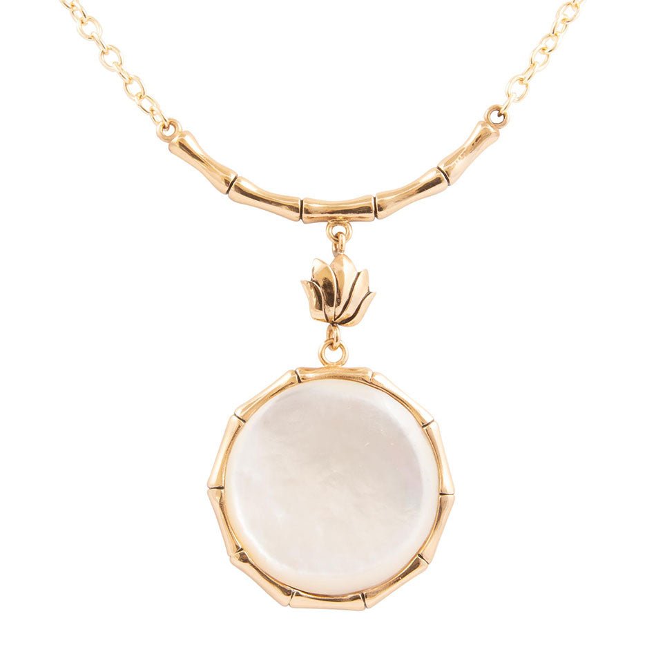 White Mother of Pearl Golden Statement Pendant Necklace Barse Jewelry