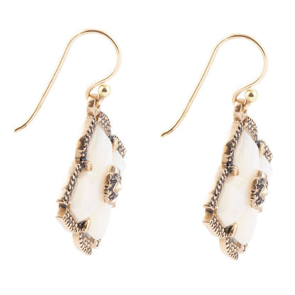White Mother of Pearl Maltese Cross Golden Drop Earrings Barse Jewelry