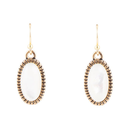 White Mother of Pearl Oval Golden Drop Earrings Barse Jewelry