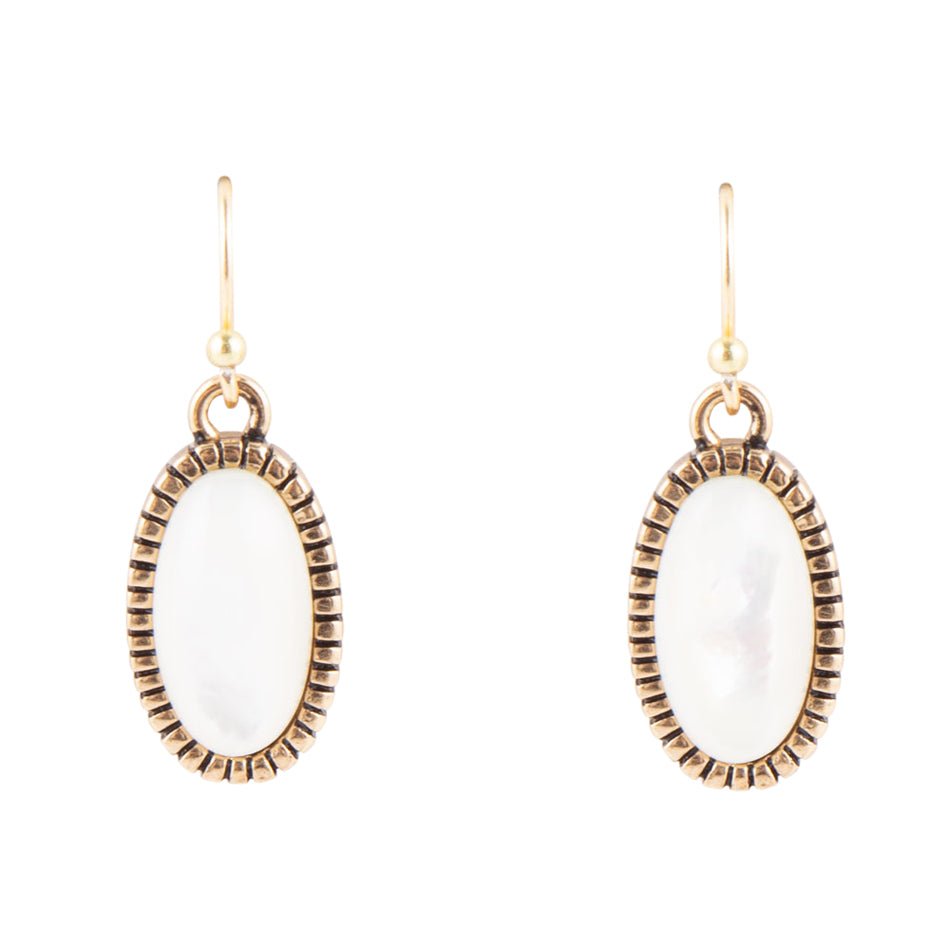 White Mother of Pearl Oval Golden Drop Earrings Barse Jewelry