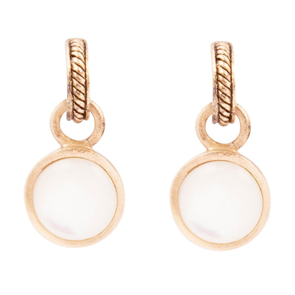 White Mother of Pearl Spotlight Golden Drop Earrings Barse Jewelry