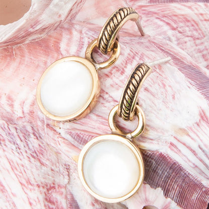 White Mother of Pearl Spotlight Golden Drop Earrings Barse Jewelry