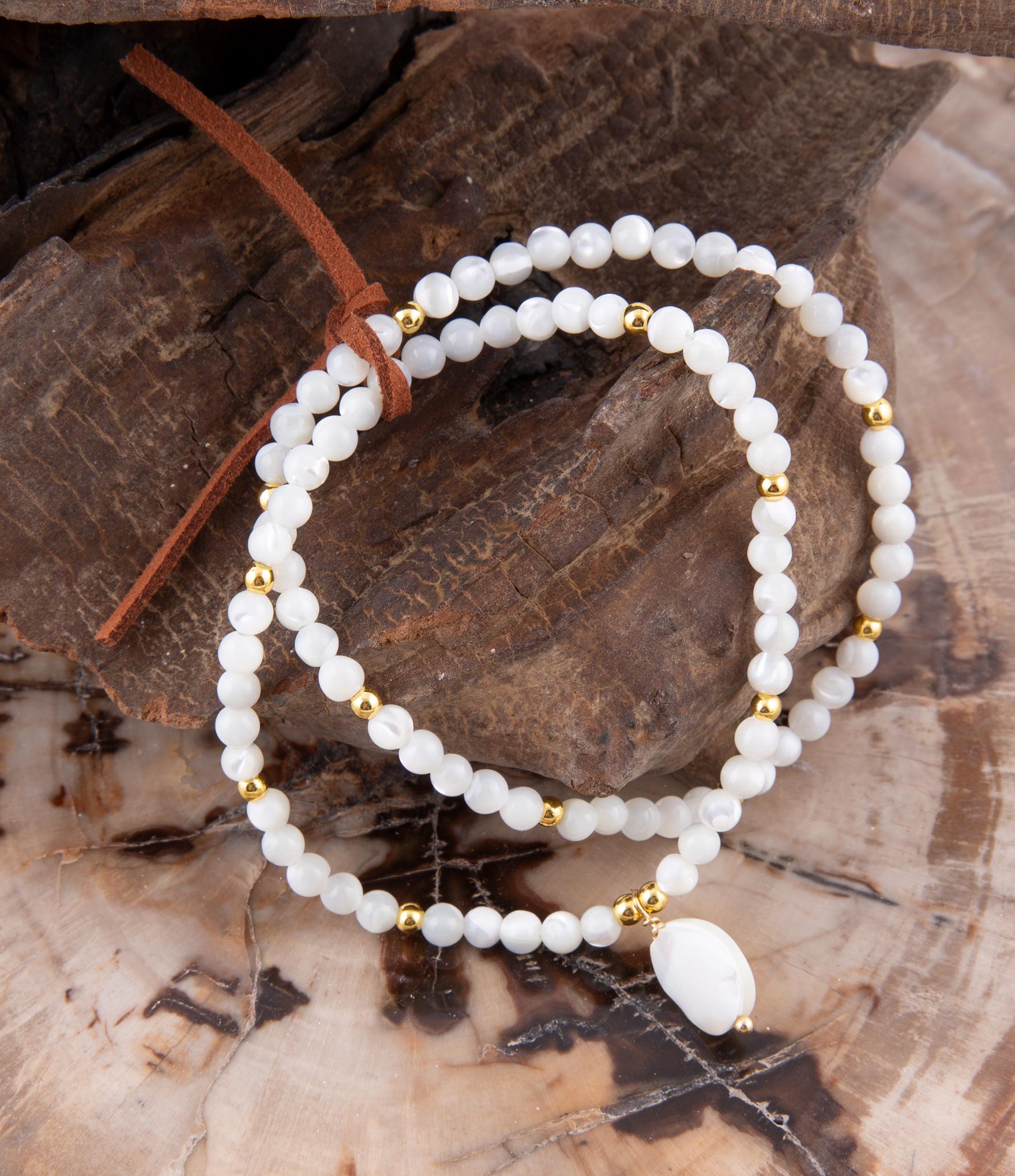 White Mother of Pearl Stretch Golden Bracelet Barse Jewelry