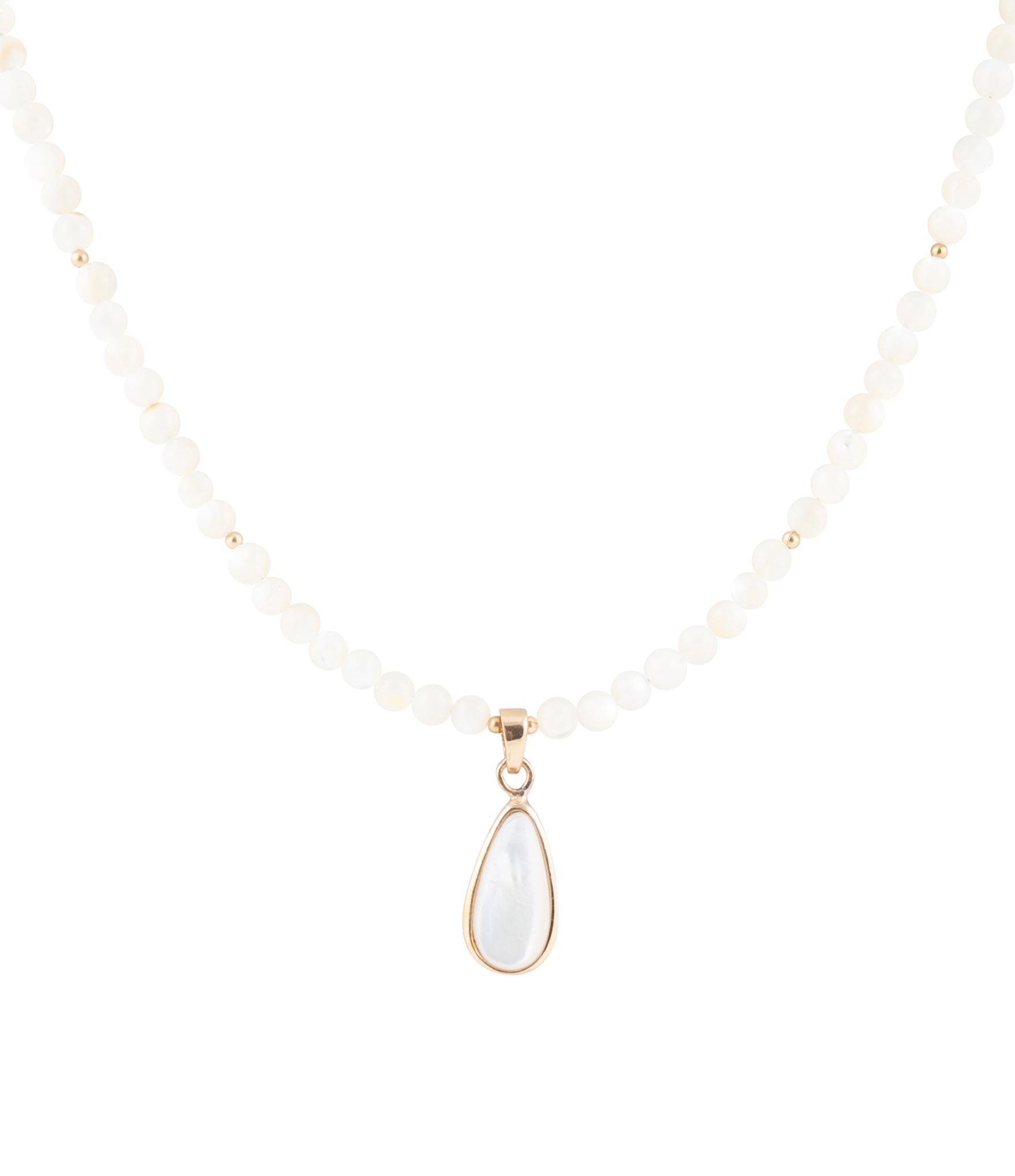 White Mother of Pearl Tear Drop Golden Pendant Necklace Barse Jewelry