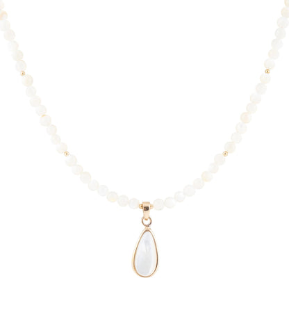 White Mother of Pearl Tear Drop Golden Pendant Necklace Barse Jewelry