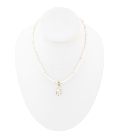White Mother of Pearl Tear Drop Golden Pendant Necklace Barse Jewelry