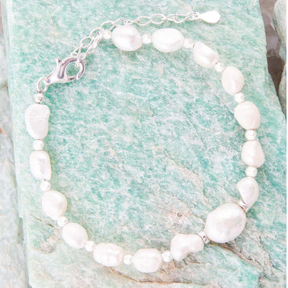 White Pearl Beaded Sterling Silver Bracelet Barse Jewelry